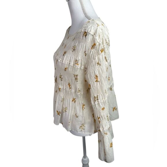 Rebecca Taylor Ines Smocked Blouse Floral Cream Top Size S - Picture 5 of 15